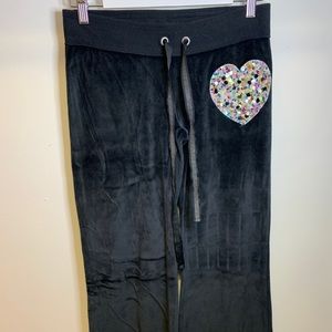 VS pink sequin heart velour pants sz XS